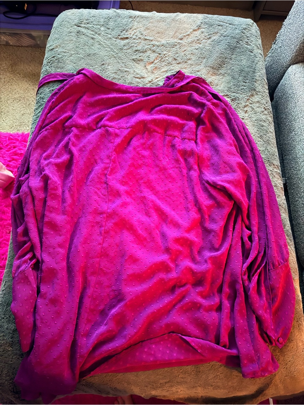 Lane Bryant Fuchsia Dot-Textured Long Sleeve Top